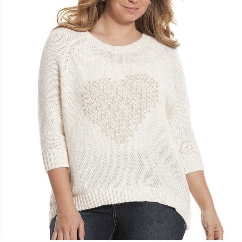 Lane Bryant White Sweater "Silver Heart Design" 22